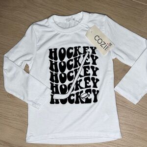 Kids White Long Sleeve Hockey Tee